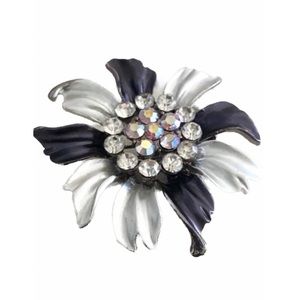 Jessica McClintock Vintage Purple and White Flower Crystal Bedazzled Brooch Pin